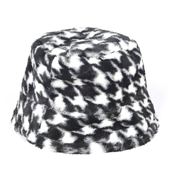 BNWT Houndstooth Print Faux Fur Bucket Hat - Picture 3 of 5